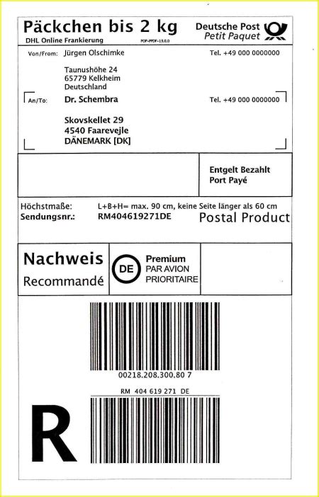 päckchen nach dänemark